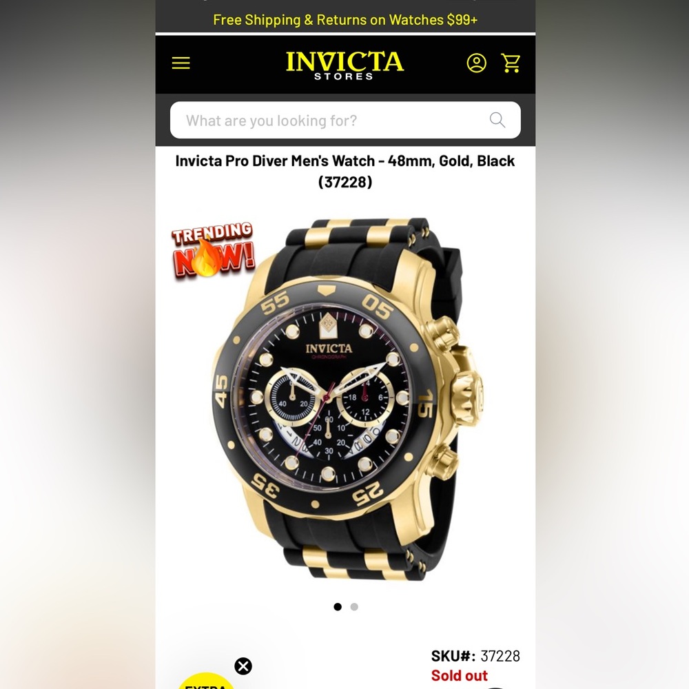 Gently PreLoved Invicta Gold and Black Chronograph Watch